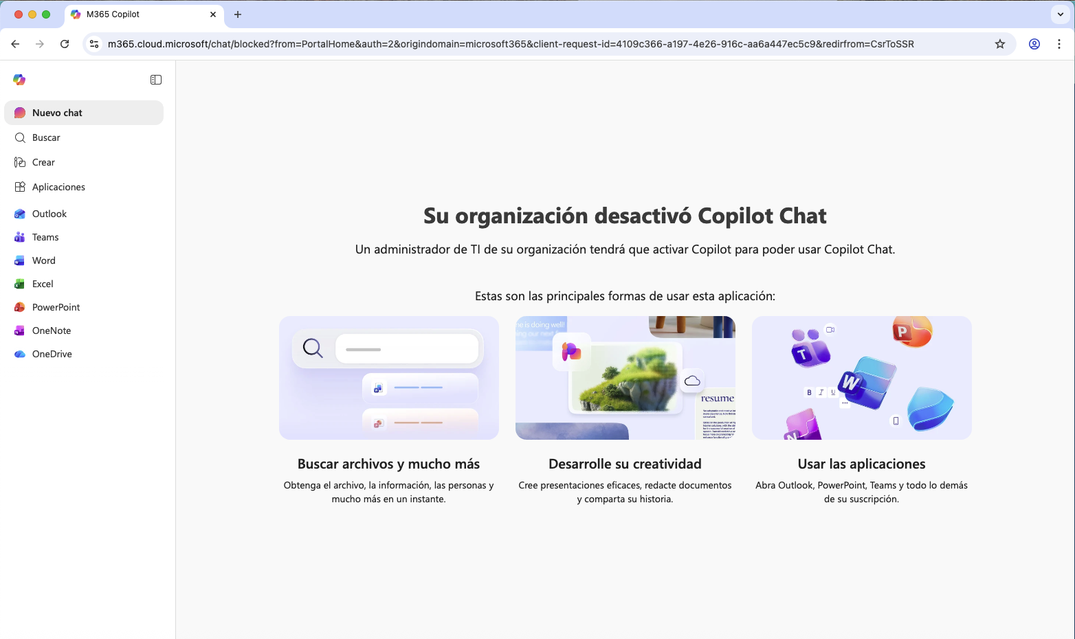 Portal de Microsoft 365 con aplicaciones disponibles