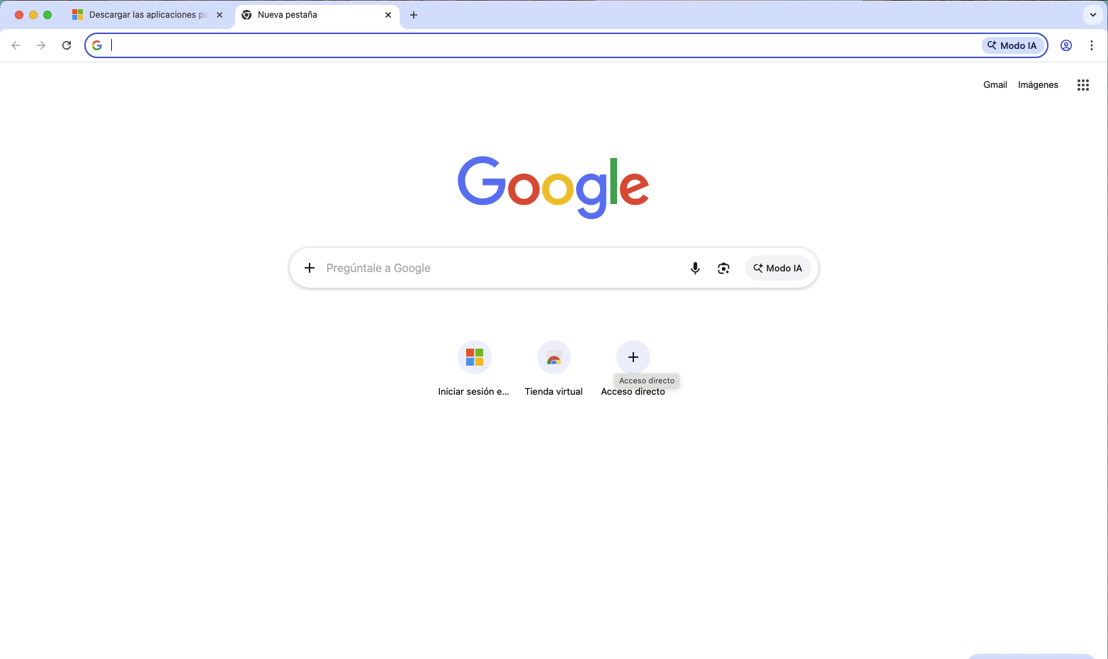 Acceso del navegador para crear un acceso directo