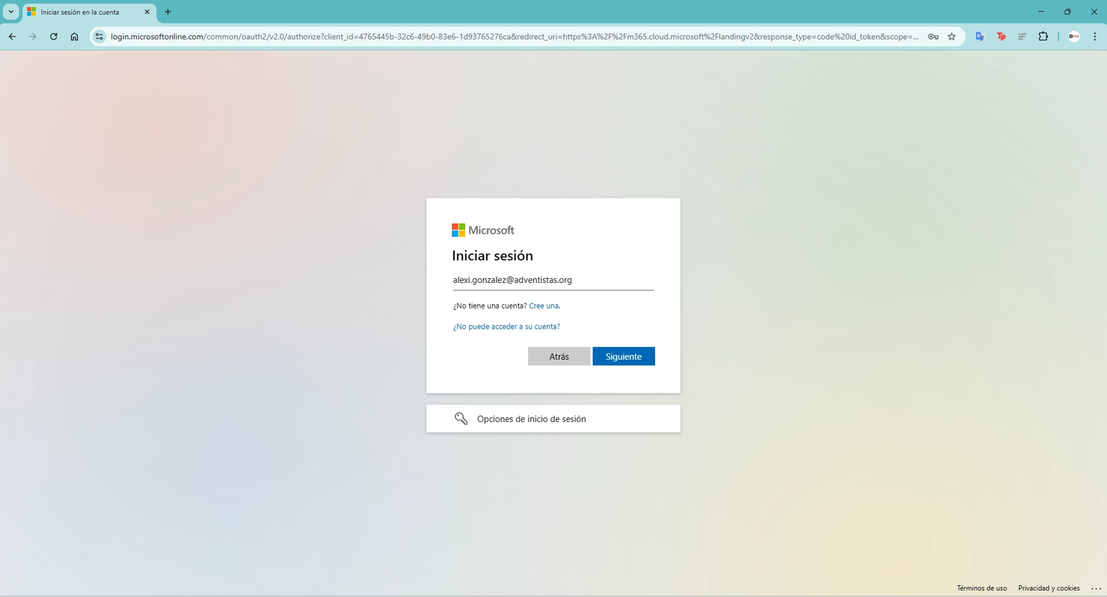Inicio de sesión Microsoft con correo corporativo