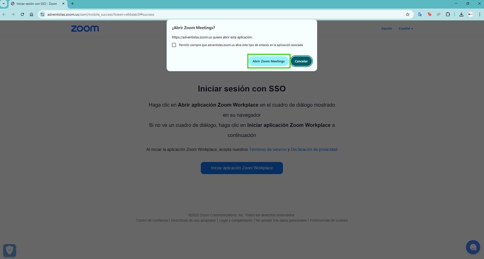 Aplicación Zoom abierta